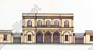 POSTER STAMPA STAZIONE DI NAPOLI 1839 PROSPETTO PRINCIPALE PRIMA FERROVIA DELLA PENISOLA 2 SICILIE