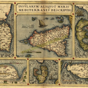 POSTER STAMPA Sicilia Sardegna Malta Elba Corfu’ Ortelius 1570 isole