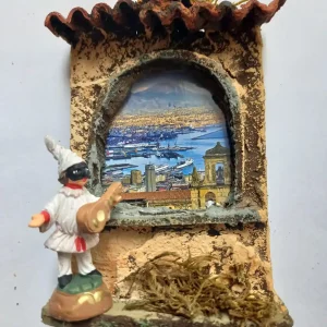 Magnete San Gregorio Armeno Golfo e porto di Napoli con Pulcinella mandolino